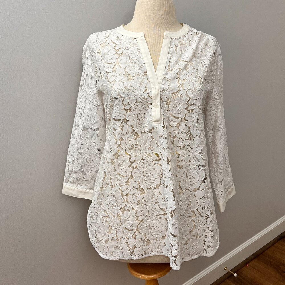Tyler Boe White Lace Popover Tunic Top Sz L